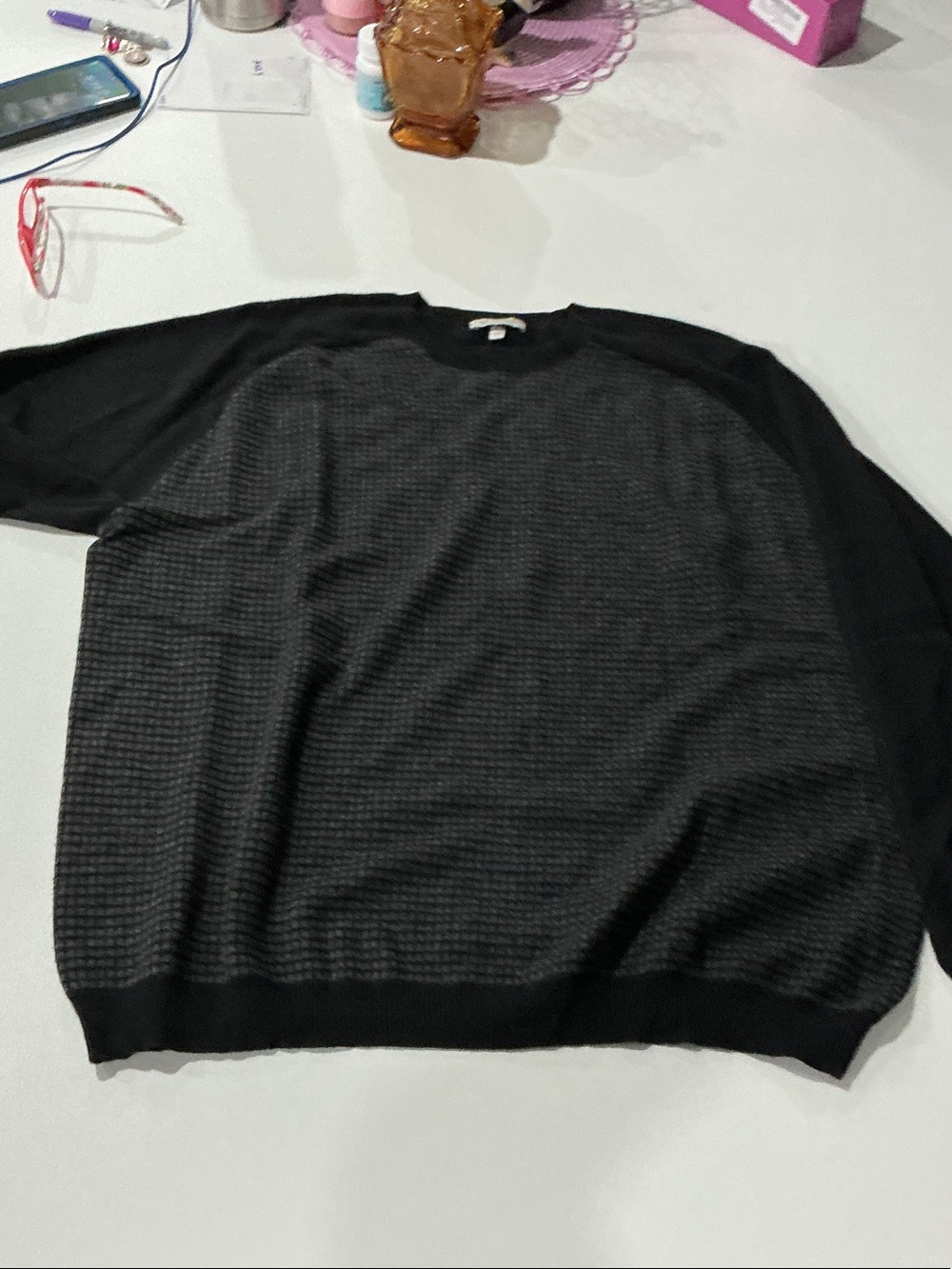 Kinross Men's Black Textured Crewneck Sweater with Subtle Pattern